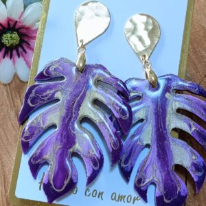 Arete hoja Madera Grande Vitral (Morado)